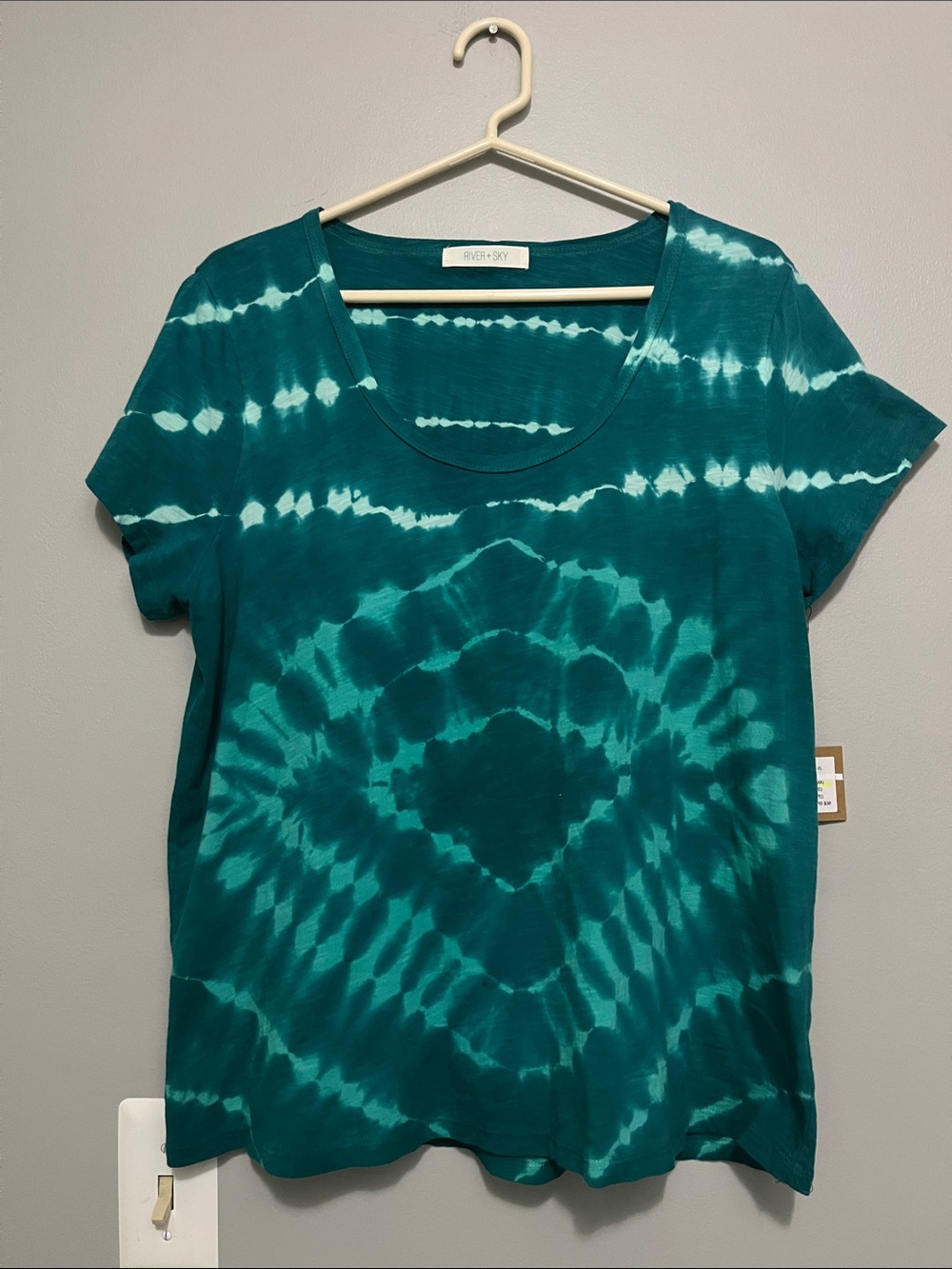 River + Sky Teal Tie-Dye Scoop Neck Short Sleeve Top